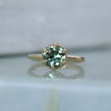 1.94ct Round Precision Cushion Cut Green Montana Sapphire Scallop Cup Solitaire in 14k Yellow Gold