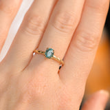 0.90ct Fancy Precision Teal Montana Sapphire Evergreen Carved 4 Prong Solitaire in 14k Yellow Gold
