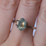 1.70CT MADAGASCAR ELONGATED HEXAGON SAPPHIRE, OPALESCENT SMOKY GREY GOLDEN, 9.4X6.6X3.7MM