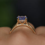 1.60ct Round Blue Untreated Sri Lankan Sapphire Hidden Halo Solitaire in 14k Yellow Gold