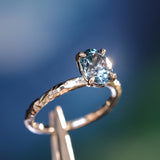 1.67ct Untreated Montana Sapphire Evergreen Carved 4 Prong Solitaire in Platinum