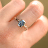1.67ct Untreated Montana Sapphire Evergreen Carved 4 Prong Solitaire in Platinum