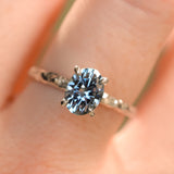 1.67ct Untreated Montana Sapphire Evergreen Carved 4 Prong Solitaire in Platinum