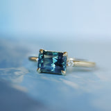 2.51ct Radiant Cut Untreated Madagascar Sapphire and Diamond Low Profile East-West Ring in 14k Yellow Gold