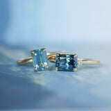 2.02ct Untreated Emerald Cut Opalescent Teal Sapphire 4 Prong Solitaire in 14k Yellow Gold