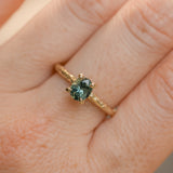 0.85ct Oval Precision Cut Ocean Blue Montana Sapphire Evergreen Carved 4 Prong Solitaire in 14k Yellow Gold