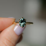 2.07ct Precision Cut Untreated Teal Oval Montana Sapphire Diamond-studded Sea Star Solitaire in 18k Yellow Gold