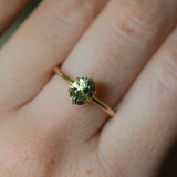 1.54ct Untreated Parti Green Madagascar Oval Sapphire Lotus Solitaire in 14k Yellow Gold