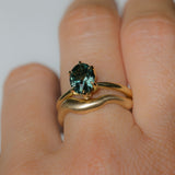 2.07ct Precision Cut Untreated Teal Oval Montana Sapphire Diamond-studded Sea Star Solitaire in 18k Yellow Gold