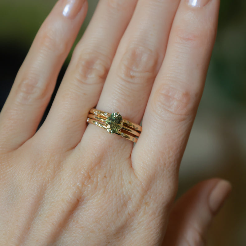 1.54ct Untreated Parti Green Madagascar Oval Sapphire Lotus Solitaire in 14k Yellow Gold