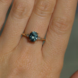 1.77ct Oval Precision Cut Parti Light Teal Montana Sapphire and Princess Cut Diamond Rapids Low Profile Ring in 14k Yellow Gold
