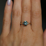 1.77ct Oval Precision Cut Parti Light Teal Montana Sapphire and Princess Cut Diamond Rapids Low Profile Ring in 14k Yellow Gold