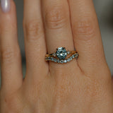 1.77ct Oval Precision Cut Parti Light Teal Montana Sapphire and Princess Cut Diamond Rapids Low Profile Ring in 14k Yellow Gold