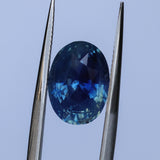 4.04CT OVAL MADAGASCAR SAPPHIRE, MEDIUM TEAL BLUE PARTI, UNTREATED, 10.6X7.8X6.1MM