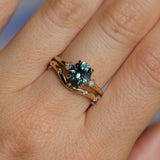 1.77ct Oval Precision Cut Parti Light Teal Montana Sapphire and Princess Cut Diamond Rapids Low Profile Ring in 14k Yellow Gold