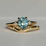 1.77ct Oval Precision Cut Parti Light Teal Montana Sapphire and Princess Cut Diamond Rapids Low Profile Ring in 14k Yellow Gold