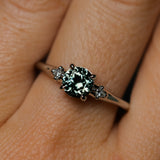 0.85ct Round Untreated Nigerian Sapphire and Princess Cut Diamond Rapids Low Profile Ring in 14k White Gold