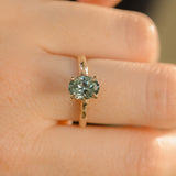1.58ct Oval Untreated Light Blue Montana Sapphire Evergreen Carved 4 Prong Solitaire in 14k Yellow Gold