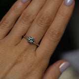 0.85ct Round Untreated Nigerian Sapphire and Princess Cut Diamond Rapids Low Profile Ring in 14k White Gold