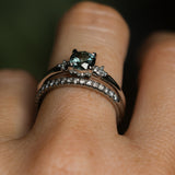 0.85ct Round Untreated Nigerian Sapphire and Princess Cut Diamond Rapids Low Profile Ring in 14k White Gold