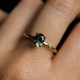 1.00ct Oval Untreated Nigerian Sapphire Evergreen Carved Solitaire in 14k Yellow Gold