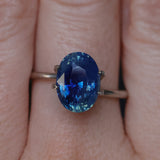 4.04CT OVAL MADAGASCAR SAPPHIRE, MEDIUM TEAL BLUE PARTI, UNTREATED, 10.6X7.8X6.1MM