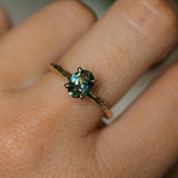 1.00ct Oval Untreated Nigerian Sapphire Evergreen Carved Solitaire in 14k Yellow Gold