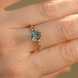 1.58ct Oval Untreated Light Blue Montana Sapphire Evergreen Carved 4 Prong Solitaire in 14k Yellow Gold