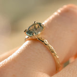 1.58ct Oval Untreated Light Blue Montana Sapphire Evergreen Carved 4 Prong Solitaire in 14k Yellow Gold