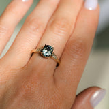 1.74ct Fancy Elongated Cushion Parti Teal Blue Montana Sapphire and Diamond Vintage Cathedral 4 Prong Solitaire in 14k Yellow