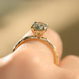 1.58ct Oval Untreated Light Blue Montana Sapphire Evergreen Carved 4 Prong Solitaire in 14k Yellow Gold