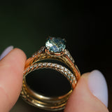 1.74ct Fancy Elongated Cushion Parti Teal Blue Montana Sapphire and Diamond Vintage Cathedral 4 Prong Solitaire in 14k Yellow