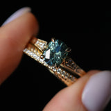1.74ct Fancy Elongated Cushion Parti Teal Blue Montana Sapphire and Diamond Vintage Cathedral 4 Prong Solitaire in 14k Yellow
