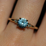 1.27ct Round Montana Sapphire and Princess Cut Diamond Rapids Low Profile Ring in 14k Yellow Gold