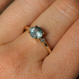 1.27ct Round Montana Sapphire and Princess Cut Diamond Rapids Low Profile Ring in 14k Yellow Gold