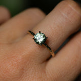 1.34ct Round Precision Cut Montana Sapphire 4 Prong Solitaire Evergreen Ring in 14k Yellow Gold
