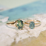 2.02ct Untreated Emerald Cut Opalescent Teal Sapphire 4 Prong Solitaire in 14k Yellow Gold