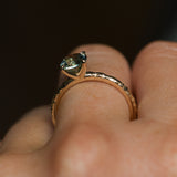 1.34ct Round Precision Cut Montana Sapphire 4 Prong Solitaire Evergreen Ring in 14k Yellow Gold