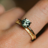 1.34ct Round Precision Cut Montana Sapphire 4 Prong Solitaire Evergreen Ring in 14k Yellow Gold