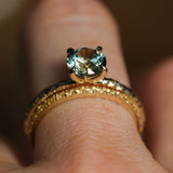 1.34ct Round Precision Cut Montana Sapphire 4 Prong Solitaire Evergreen Ring in 14k Yellow Gold
