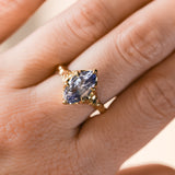 3.16ct Unheated Purple Madagascar Marquise Sapphire Evergreen Carved Low Profile 6 Prong Solitaire in 14k Yellow Gold