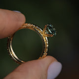 1.34ct Round Precision Cut Montana Sapphire 4 Prong Solitaire Evergreen Ring in 14k Yellow Gold