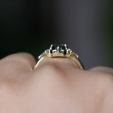 1.62ct Untreated Green Kenyan Fantasy Cut Radiant Sapphire and Kite Diamond Compass Set Three Stone Low Profile Ring in 18k Yellow Gold