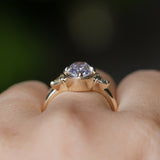 1.59ct Modern Old Mine Cut Oval GIA Diamond Three Stone Ring with Trillion Side Diamonds Compass Set Low Profile Milgrain Antique Ring in 14K Yellow Gold