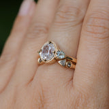1.59ct Modern Old Mine Cut Oval GIA Diamond Three Stone Ring with Trillion Side Diamonds Compass Set Low Profile Milgrain Antique Ring in 14K Yellow Gold
