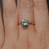 1.56ct Round Australian Parti Green Sapphire Lotus Solitaire in 14k Yellow Gold