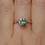 1.56ct Round Australian Parti Green Sapphire Lotus Solitaire in 14k Yellow Gold