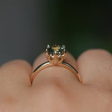 1.56ct Round Australian Parti Green Sapphire Lotus Solitaire in 14k Yellow Gold