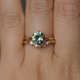 1.56ct Round Australian Parti Green Sapphire Lotus Solitaire in 14k Yellow Gold