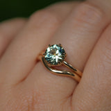 1.56ct Round Australian Parti Green Sapphire Lotus Solitaire in 14k Yellow Gold